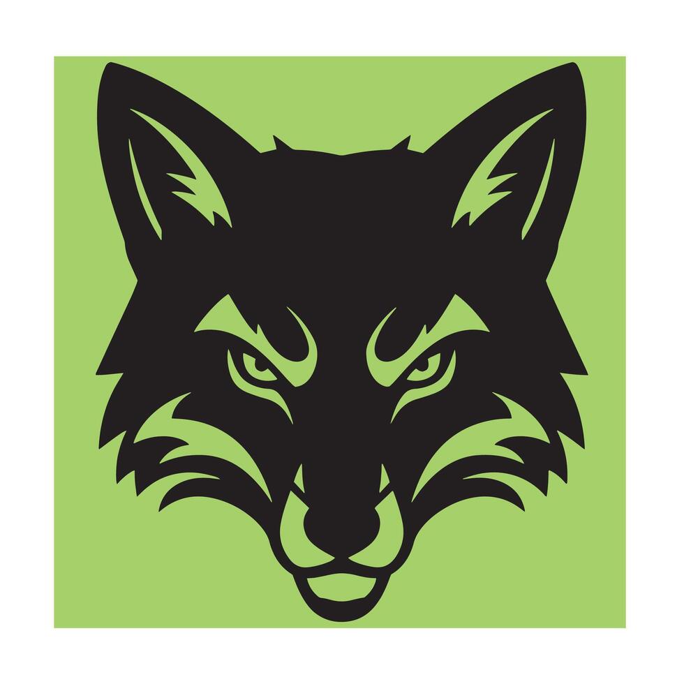 Bold silhouette of a fox head with intricate details on a vibrant green background vector
