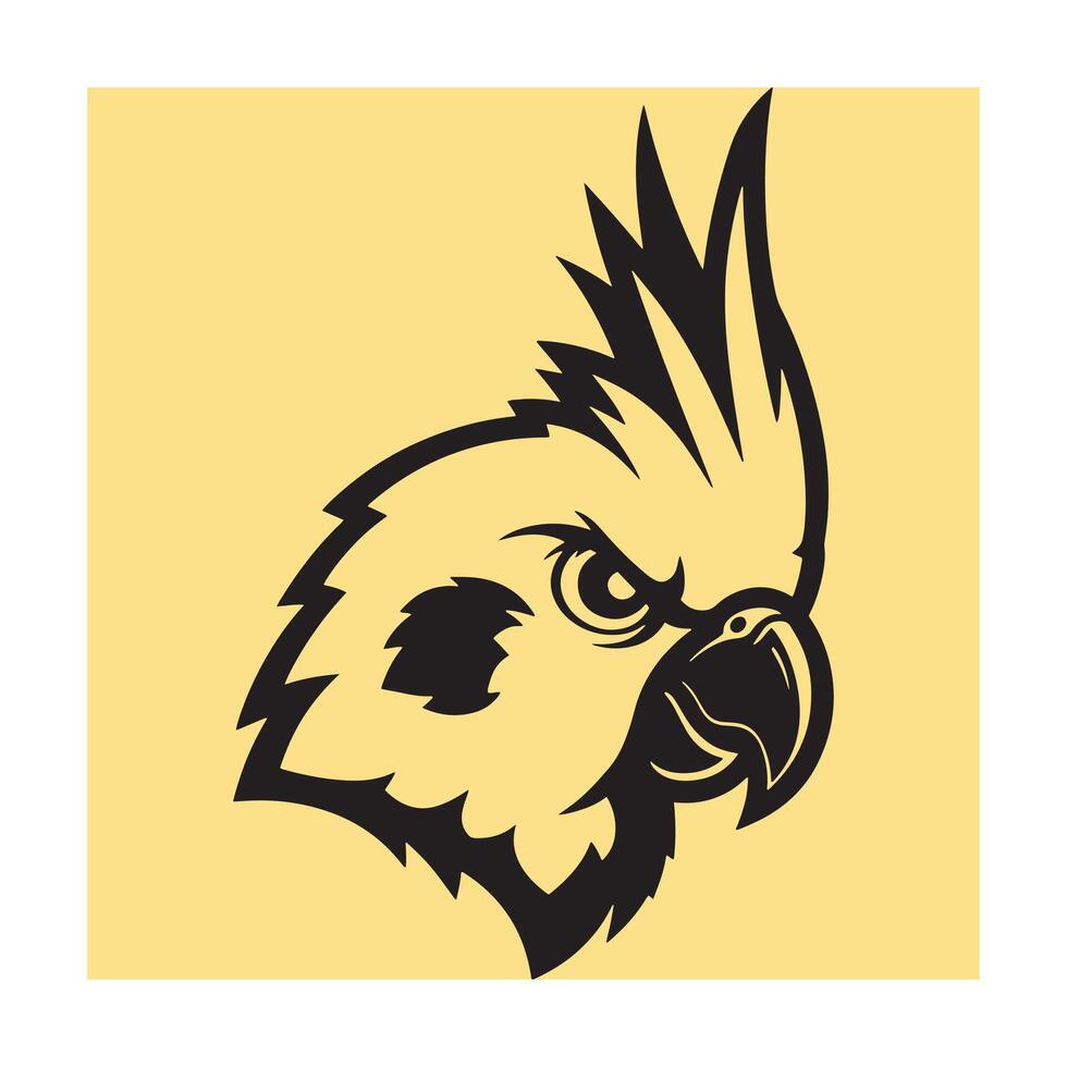 Bold black and white illustration of a cockatiel bird head in a stylish design vector