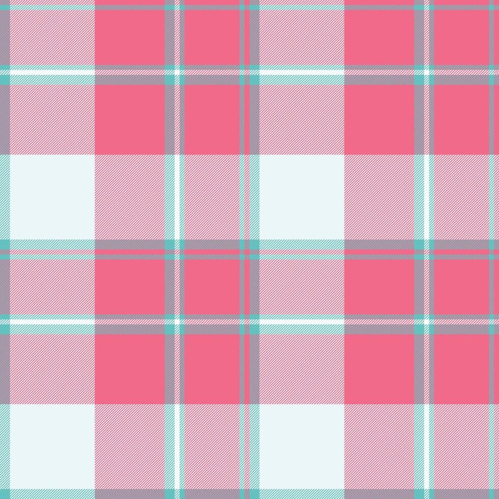 Pretty pink, white, and teal plaid pattern. Perfect for textile design, fashion, websites, and packaging. Subtle yet stylish, this seamless texture evokes feelings of softness and femininity. vector