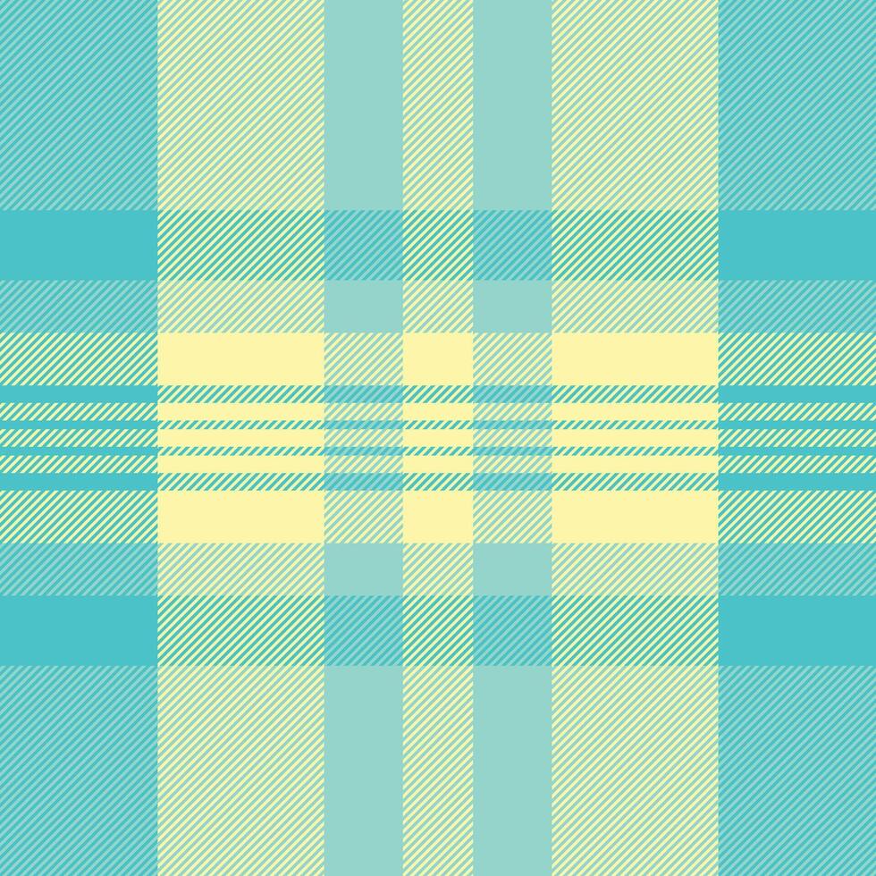 Pastel plaid pattern. Seamless textile design in turquoise, yellow, mint tones. Perfect for backgrounds, fabrics, creative projects. Stylish, versatile texture. vector