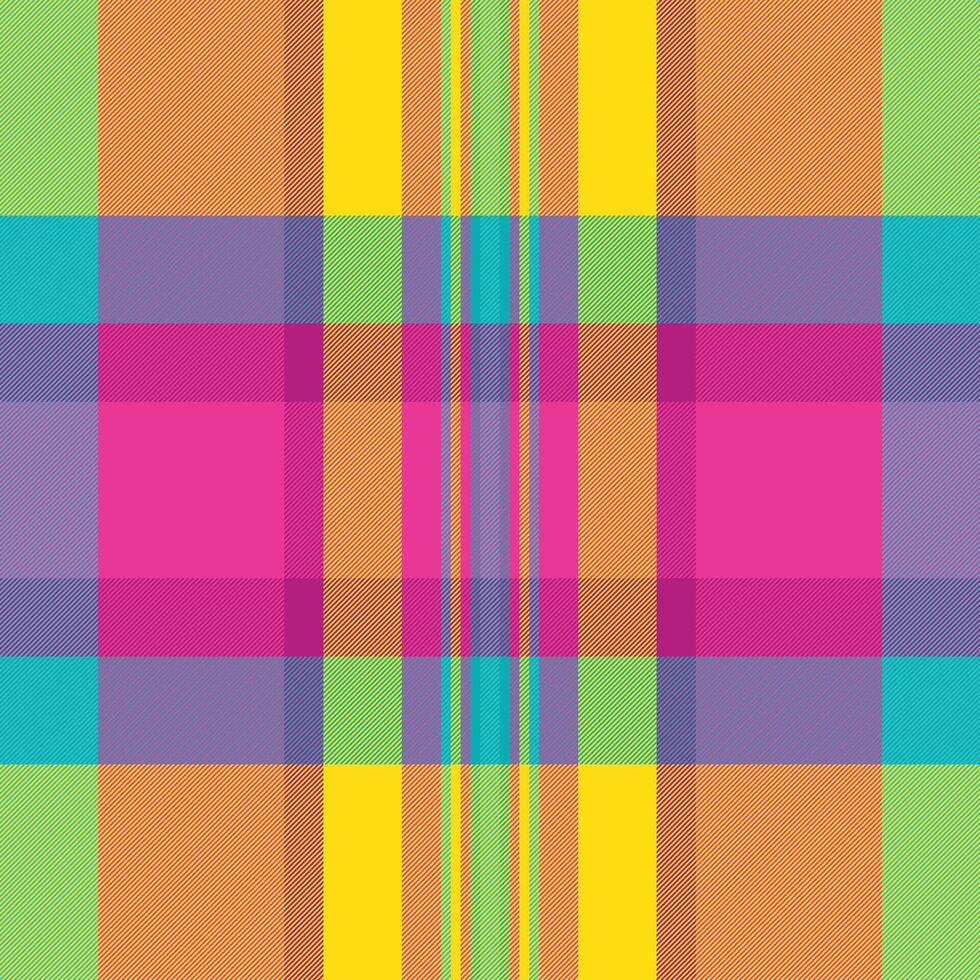 Vibrant, colorful plaid pattern with intersecting stripes. Perfect as a bold background, textile design, or for adding a playful touch to creative projects. vector