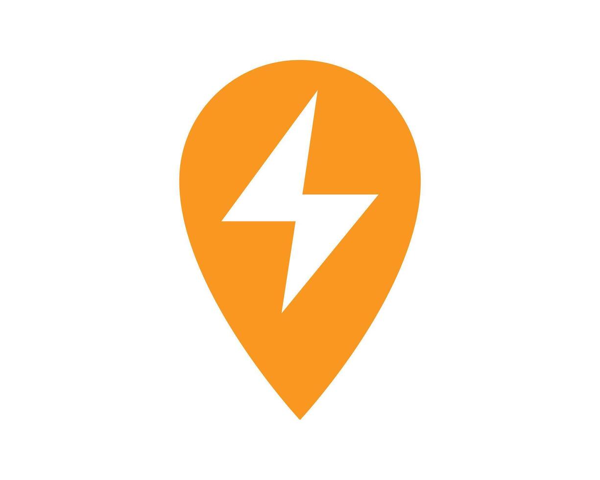 Vibrant icon featuring a lightning bolt within a map pin, symbolizing power, energy, and location. Use for navigation, technology, or innovative solutions. vector