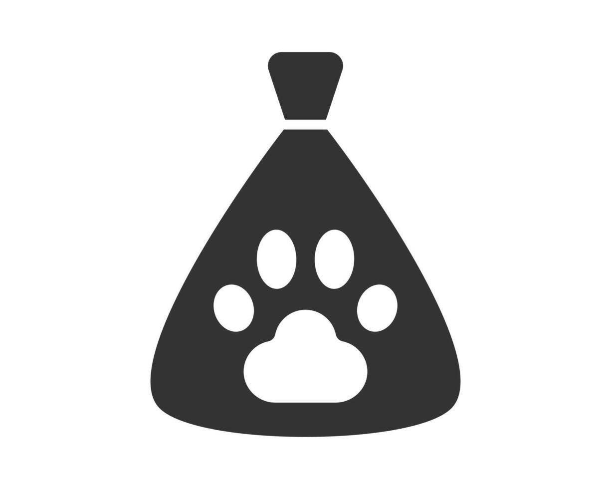 Icon of a bag or sack with a dog paw print, symbolizing pet care, food, or related products. Use for veterinary, animal shelter, or pet product designs. Minimalist clear. vector