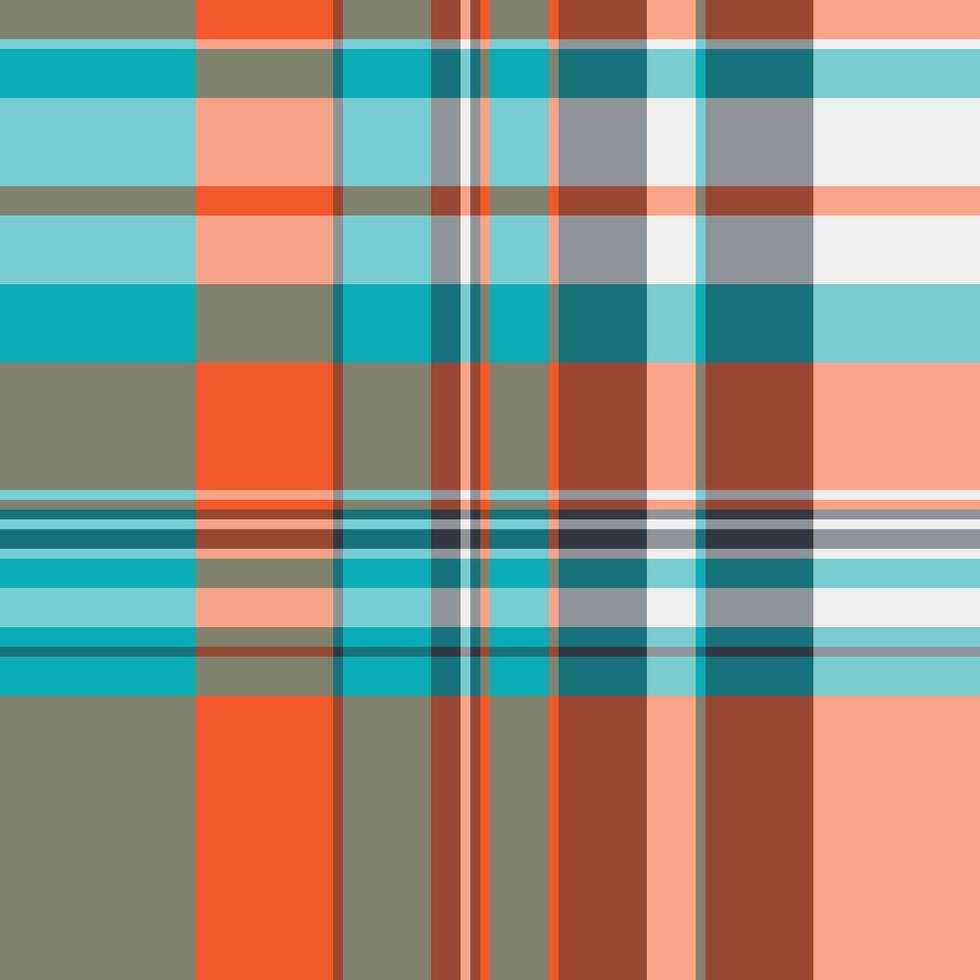 Vibrant plaid pattern in teal, orange, and brown hues. Perfect for textile design, web backgrounds, or fashion projects. vector