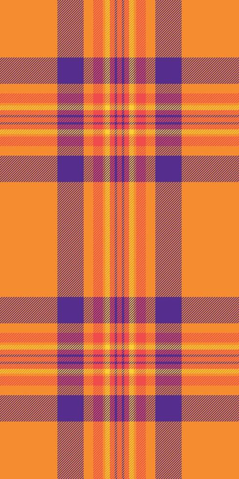 Brand plaid check texture, equal seamless textile. Salmon fabric background tartan pattern in orange and violet colors. vector