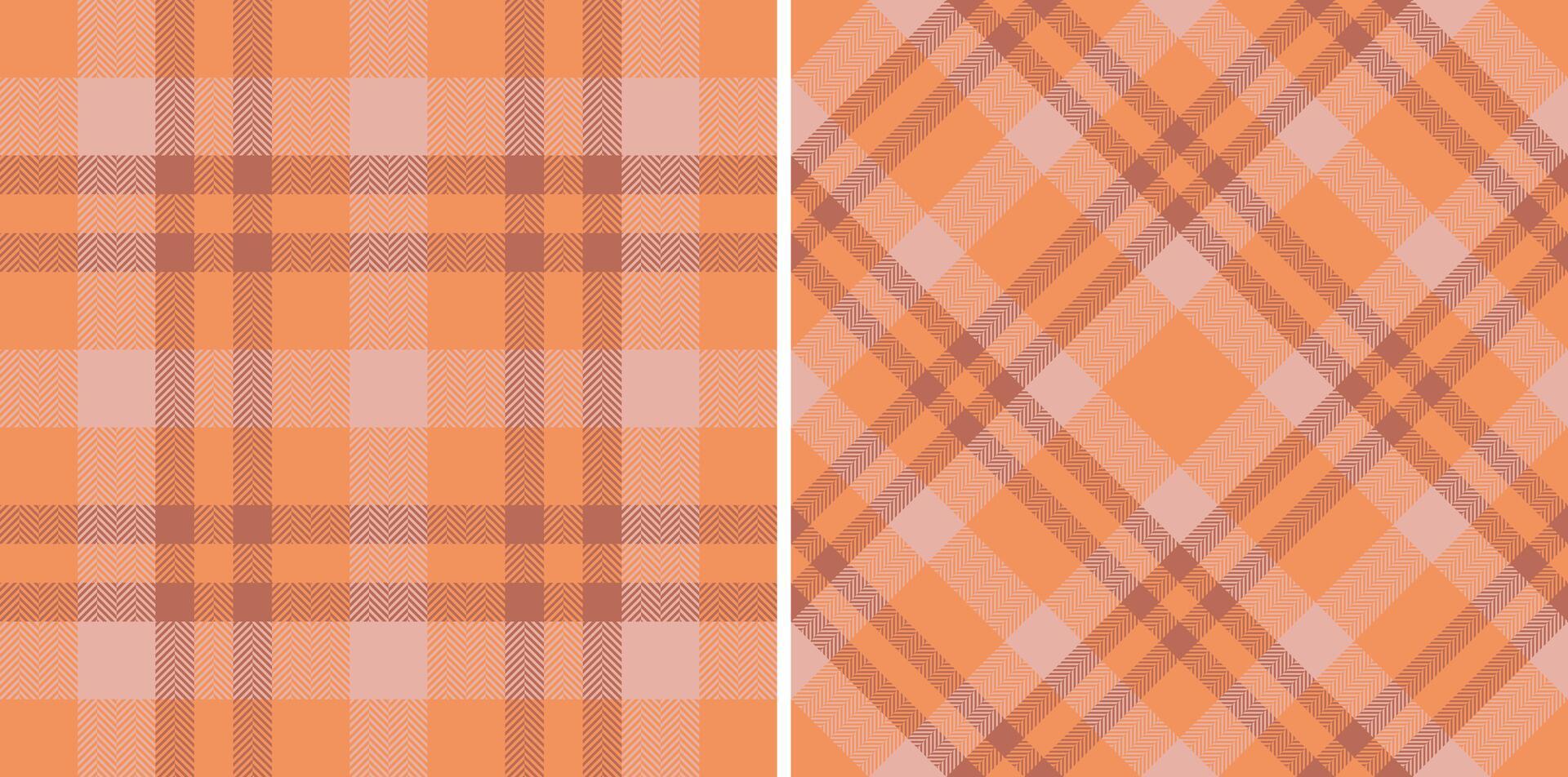 Two coordinating plaid patterns in warm orange tones. Perfect for textile designs, backgrounds, or adding a touch of cozy autumn flair. vector