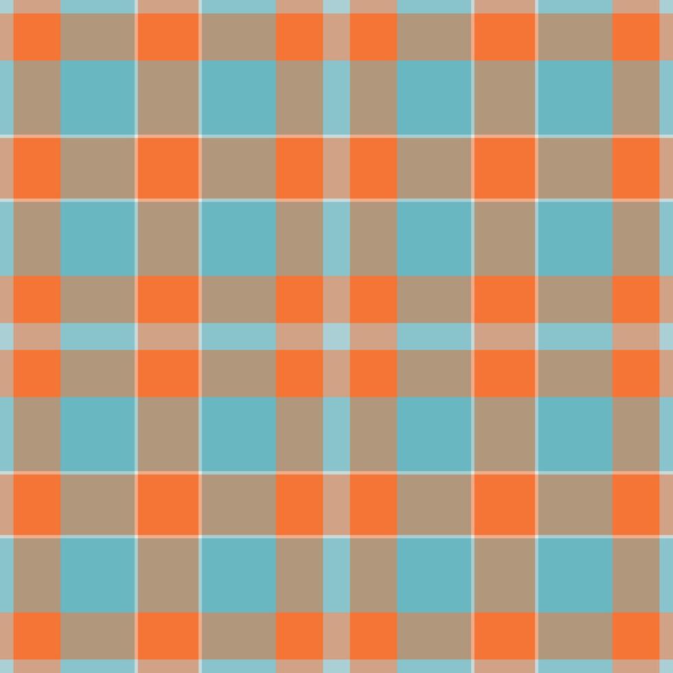 Vibrant teal, orange, and taupe plaid pattern. Perfect for textile design, website backgrounds, or crafting projects. This cheerful, geometric design evokes feelings of warmth and style. vector