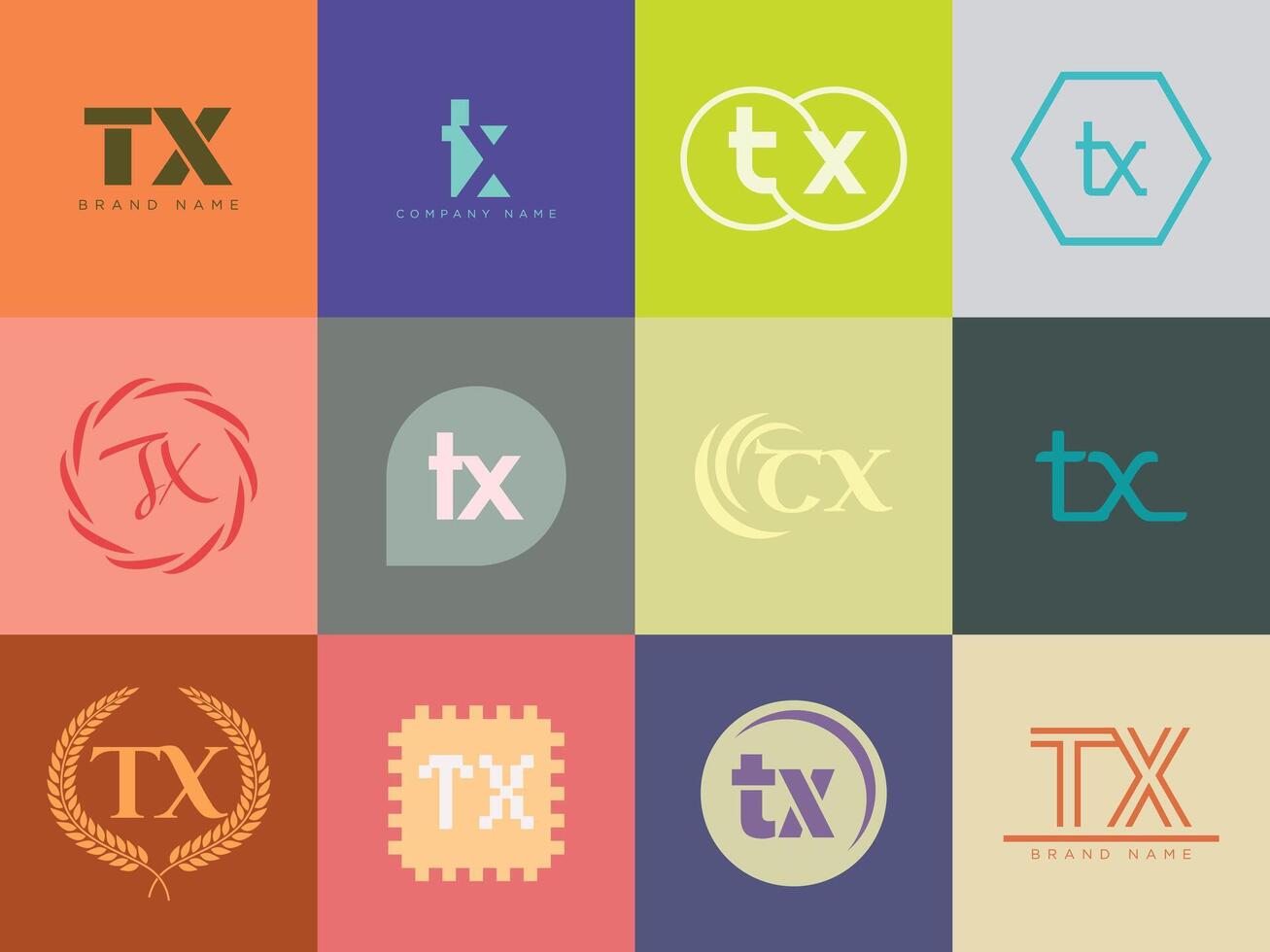 TX logo template. Letter t and x logotype. Set different classic serif lettering and modern bold text with design elements. Initial font typography. vector