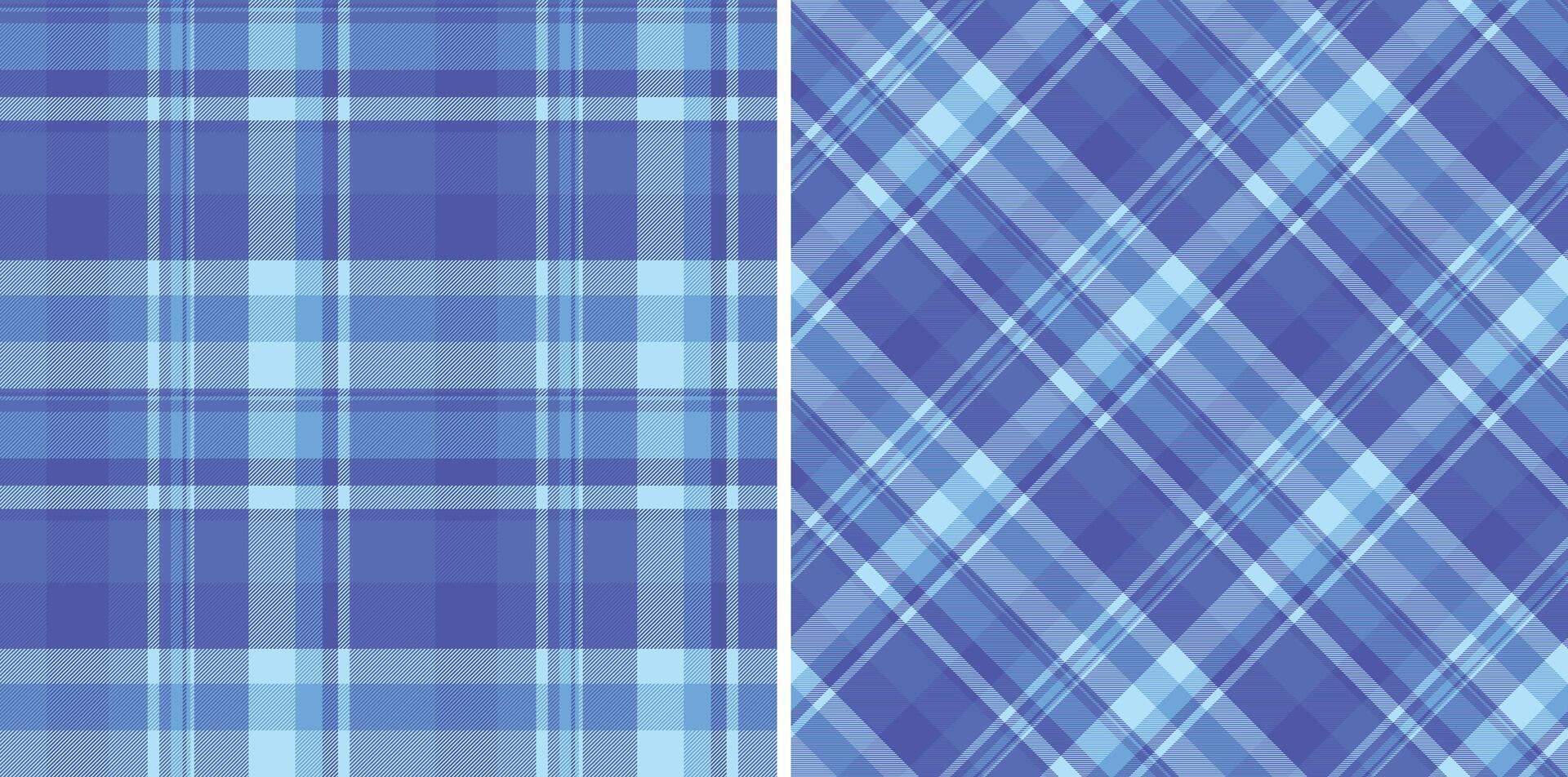 Two vibrant blue plaid patterns, one classic and one diagonal, offer versatile design solutions. vector