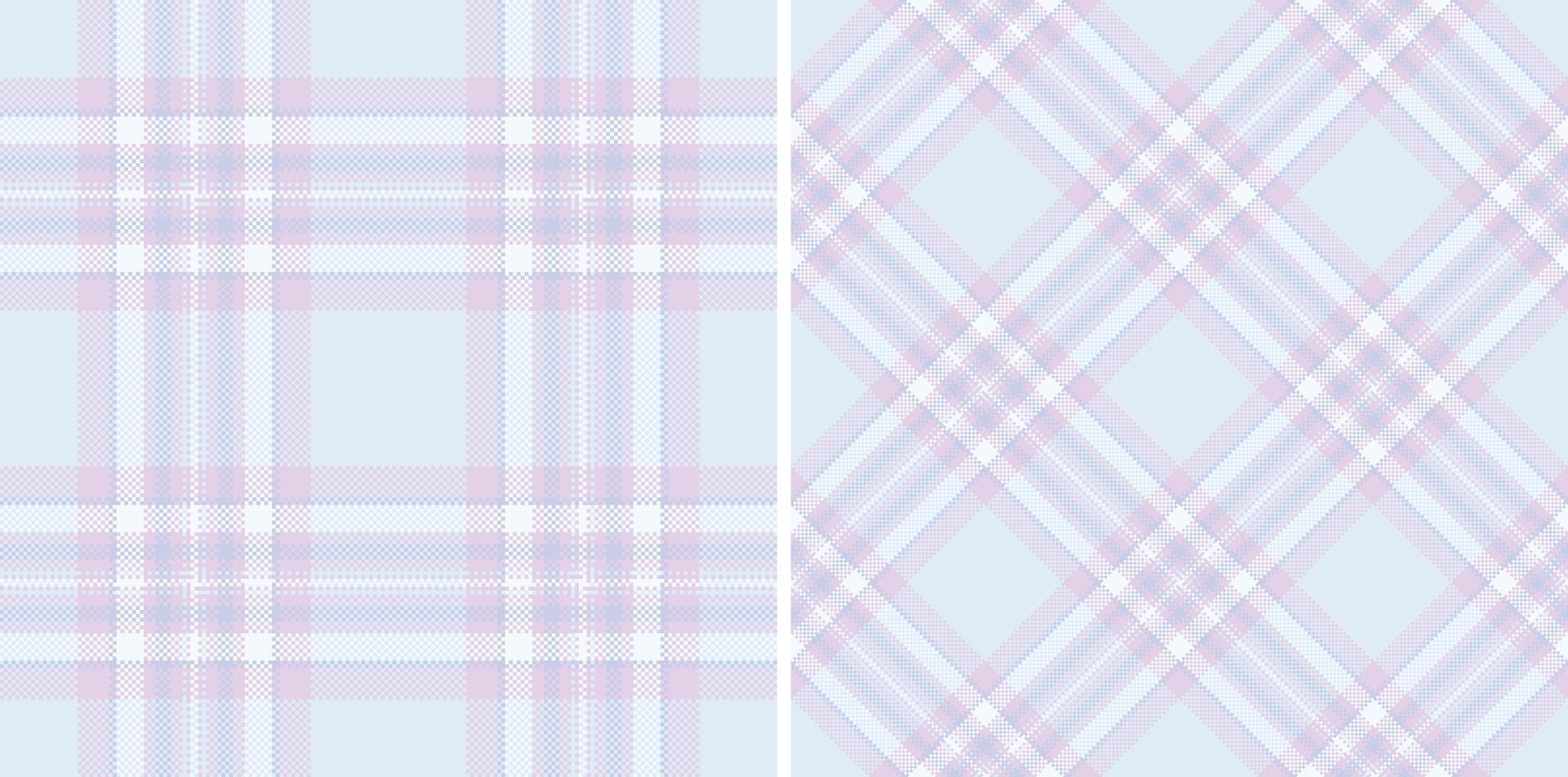 Pair of pastel plaid patterns, perfect for textile design, backgrounds, or scrapbooking. Subtle yet stylish, these soft blue and lilac checks offer versatility and a touch of feminine charm. vector