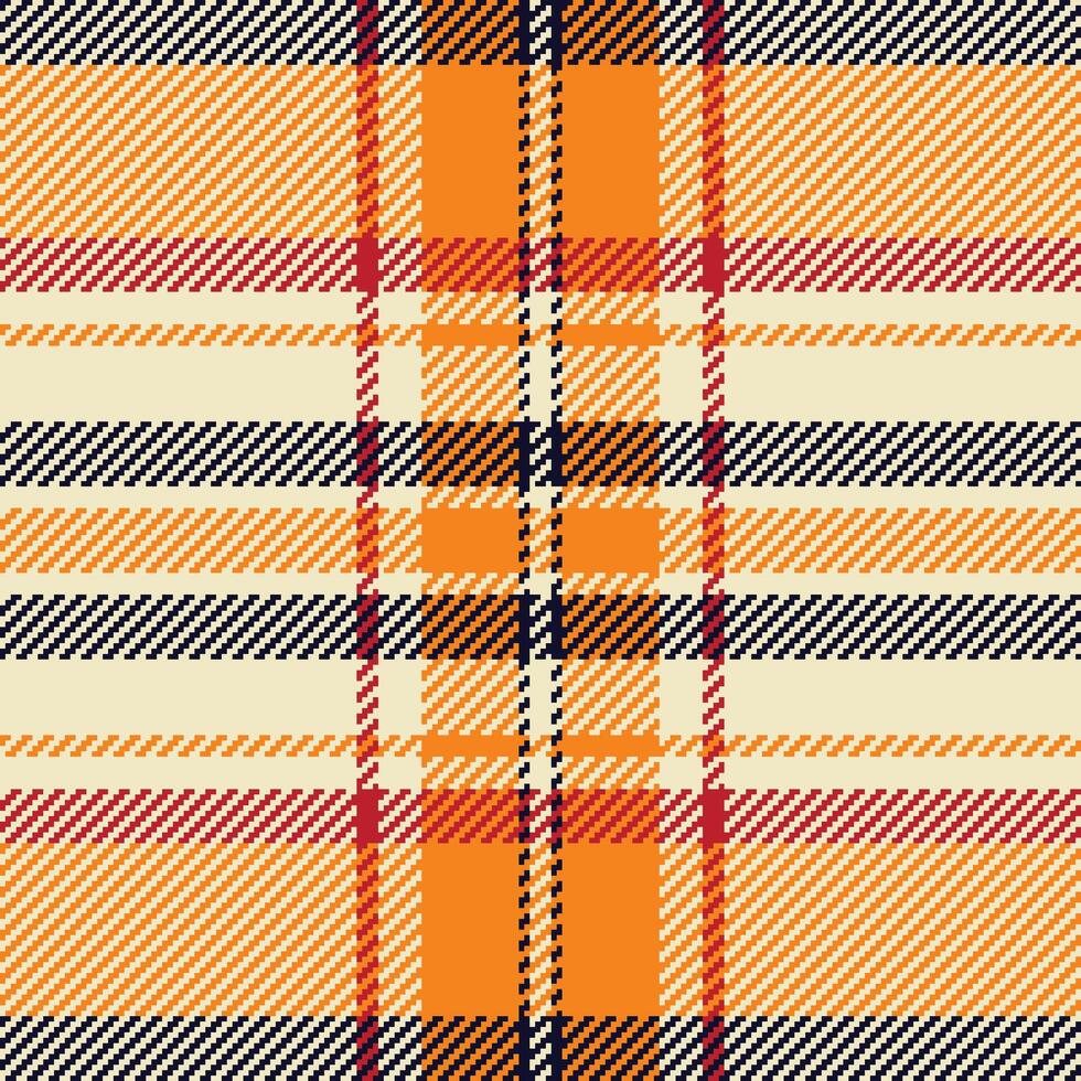 Vibrant autumnal plaid pattern in warm oranges, creams, and deep navy. Perfect for textile design, fashion, fallthemed projects, or website backgrounds. vector