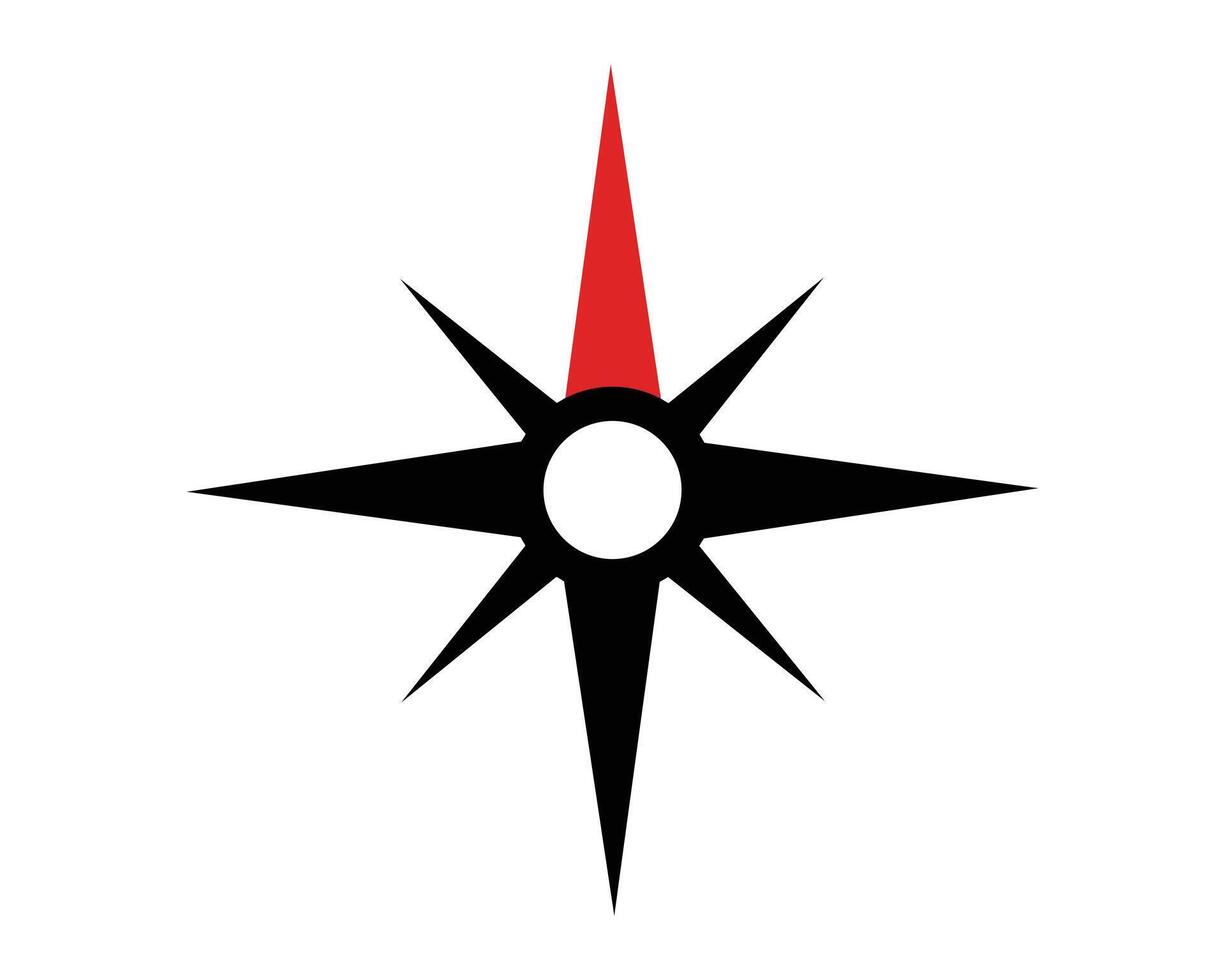 Striking compass rose design. Black silhouette with a red direction. Ideal for navigation, direction, maps, or guidance themes. Clean, modern, and versatile. vector