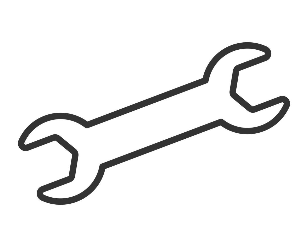 Sleek, minimalist line art of a wrench. Symbolizes repair, construction, DIY, and mechanical skill. Ideal for tech, engineering, or home improvement projects. Clean illustration. vector