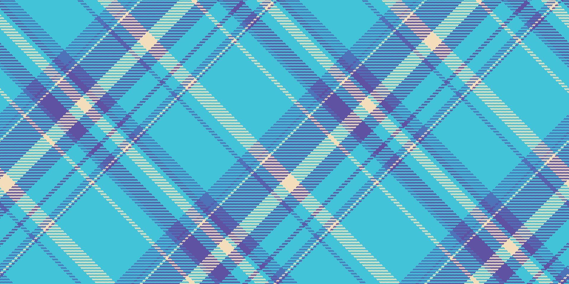 Upscale plaid pattern , romance fabric seamless texture. Dress textile check tartan background in cyan and bright colors. vector