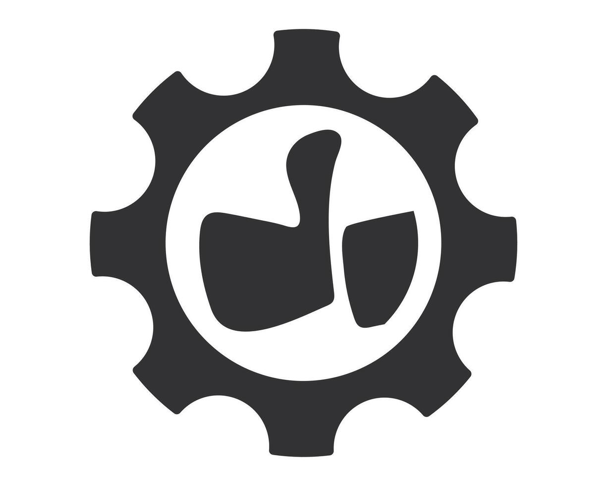 Minimalist icon featuring a thumbsup inside a gear, symbolizing efficient approval, functional agreement, or optimized success. Perfect for business, technology, or project management content. vector