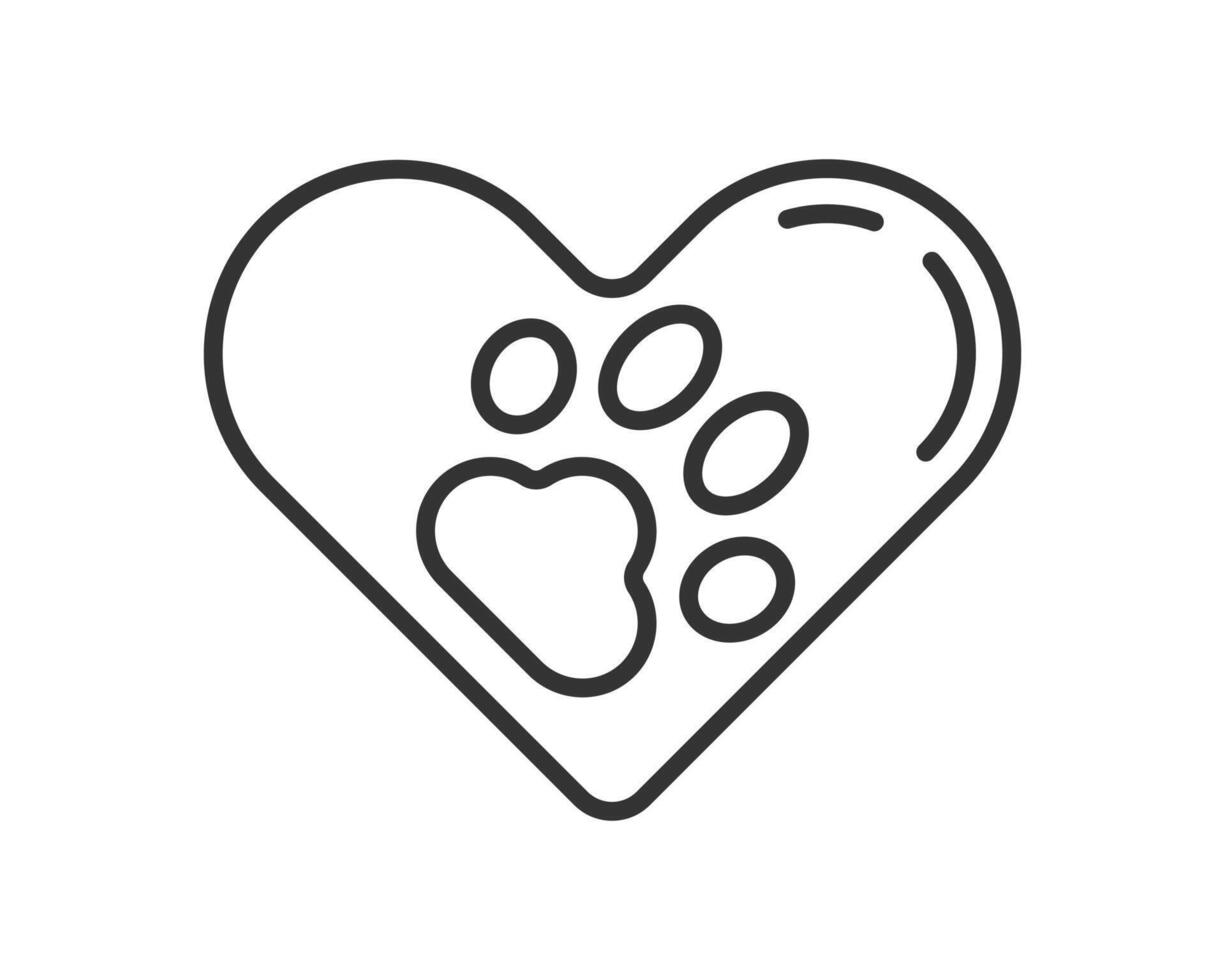 A minimalist icon showing love for animals. A heart shape with a paw print inside. Simple, clean design. Perfect for veterinary, rescue, or petrelated projects. vector