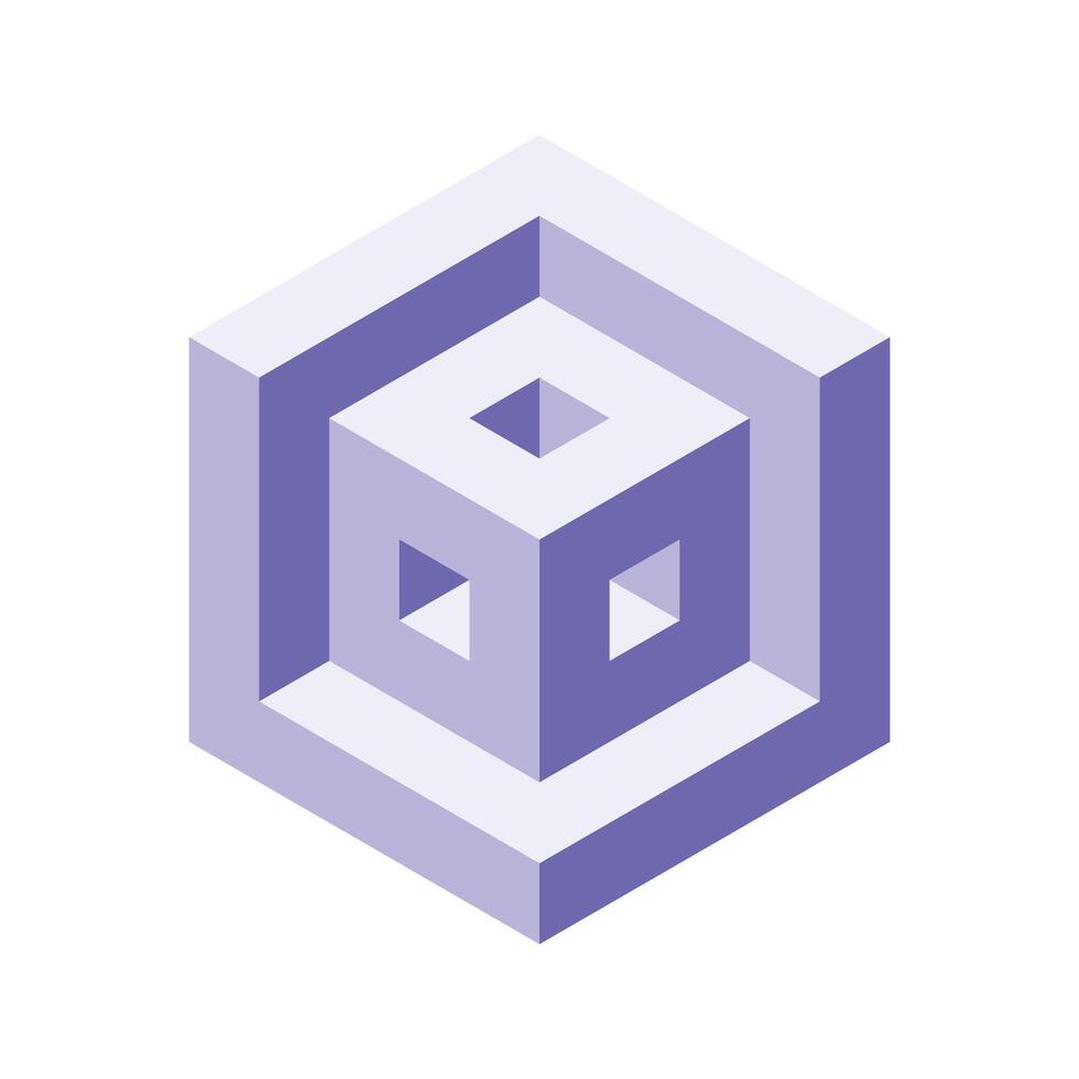 Abstract isometric cube design. A captivating visual metaphor for depth, complexity, and innovation. Perfect for tech, design, or architecture projects, presentations, and websites. vector