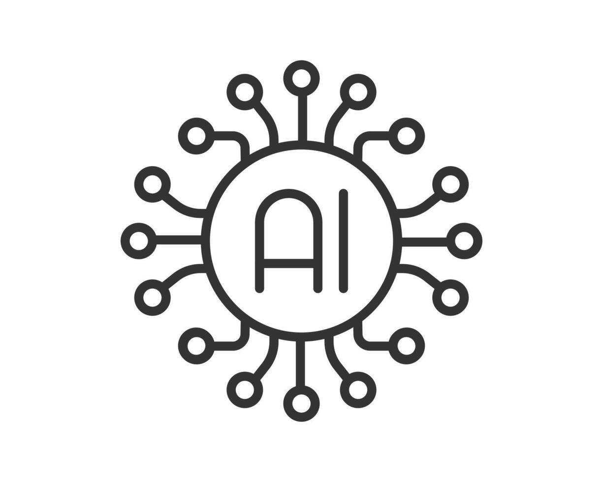 Modern line art icon of artificial intelligence represented as a stylized chip. Perfect for illustrating tech, innovation, machine learning, or future concepts. vector