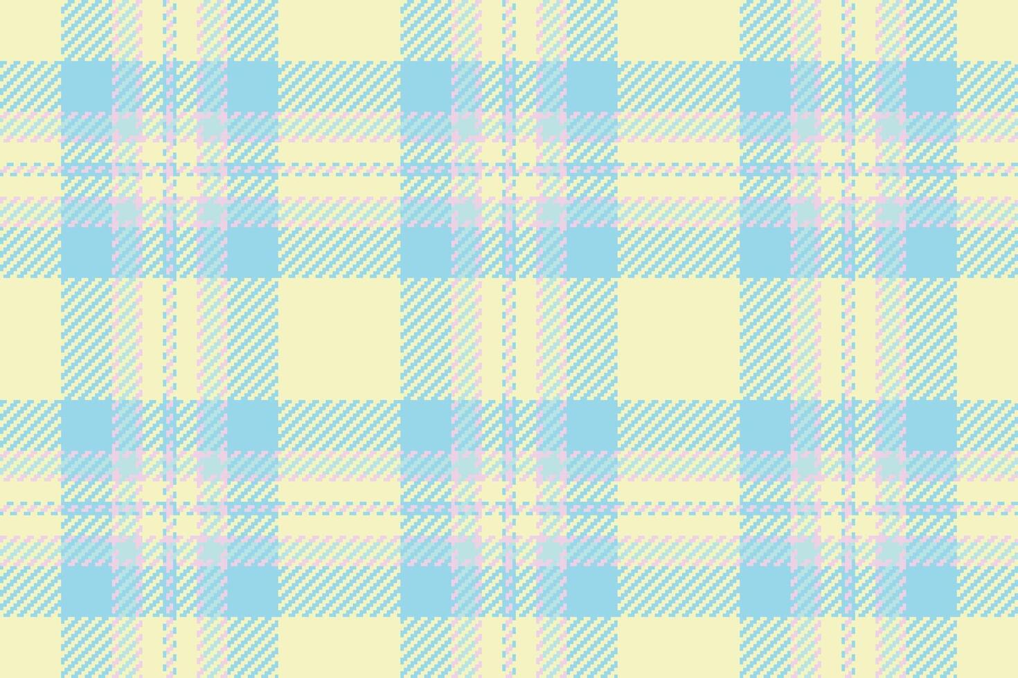 Pastel plaid pattern in soft yellow, light blue, and pink. Ideal for textile design, stationery, branding, and website backgrounds. Evokes feelings of gentleness, serenity, and spring. vector