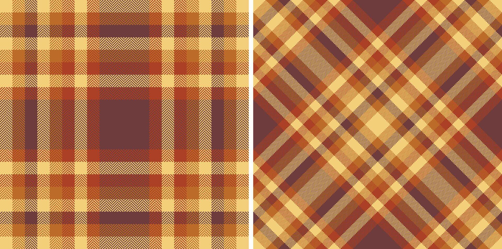 Two autumnal plaid patterns in warm earth tones. Perfect for fallthemed designs, textile projects, or as a background. These versatile seamless textures offer a rustic and cozy aesthetic. vector