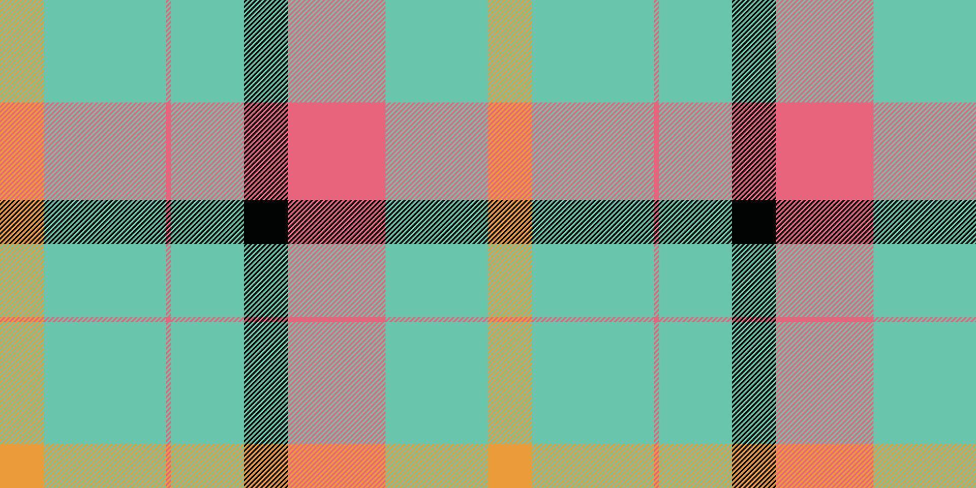 Vibrant teal, coral, and gold plaid pattern. Perfect for textile design, fashion, websites, and branding. This cheerful, modern tartan evokes feelings of warmth and energy. vector