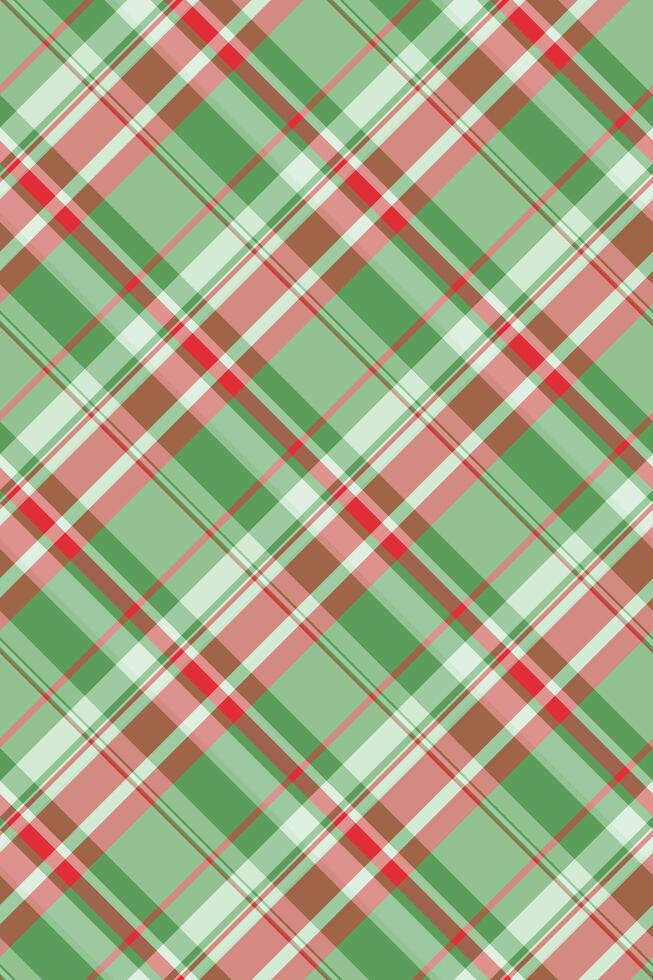 Vibrant diagonal plaid pattern in festive green, pink, and brown hues. Perfect for holiday designs, textiles, or website backgrounds. vector