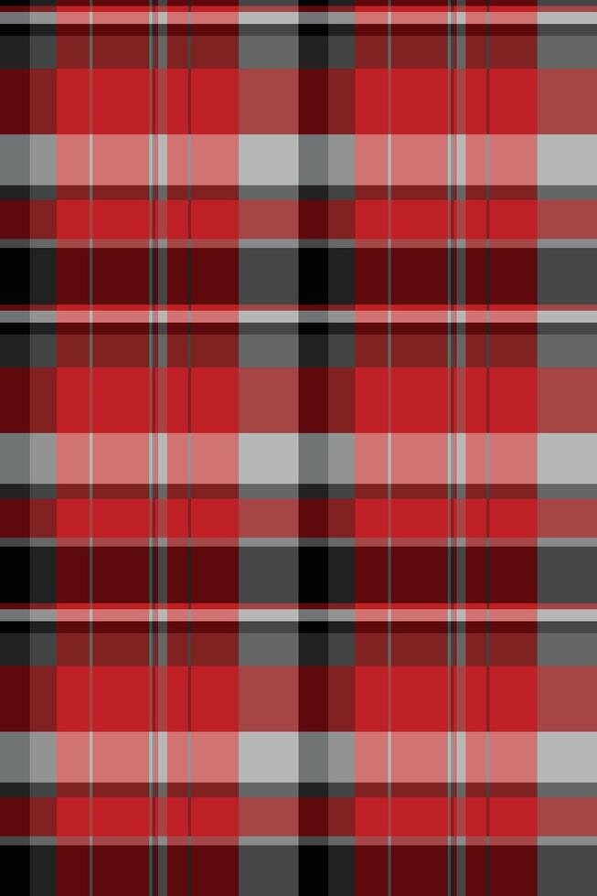 Vibrant red, gray, and black plaid pattern. Perfect for textile design, apparel, or website backgrounds. Classic yet modern, this seamless texture offers a timeless appeal. vector