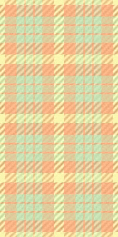 Pastel plaid pattern in peach, mint, and yellow. Perfect for textile design, wallpaper, packaging, or website backgrounds. This cheerful, soft texture evokes feelings of springtime and tranquility. vector