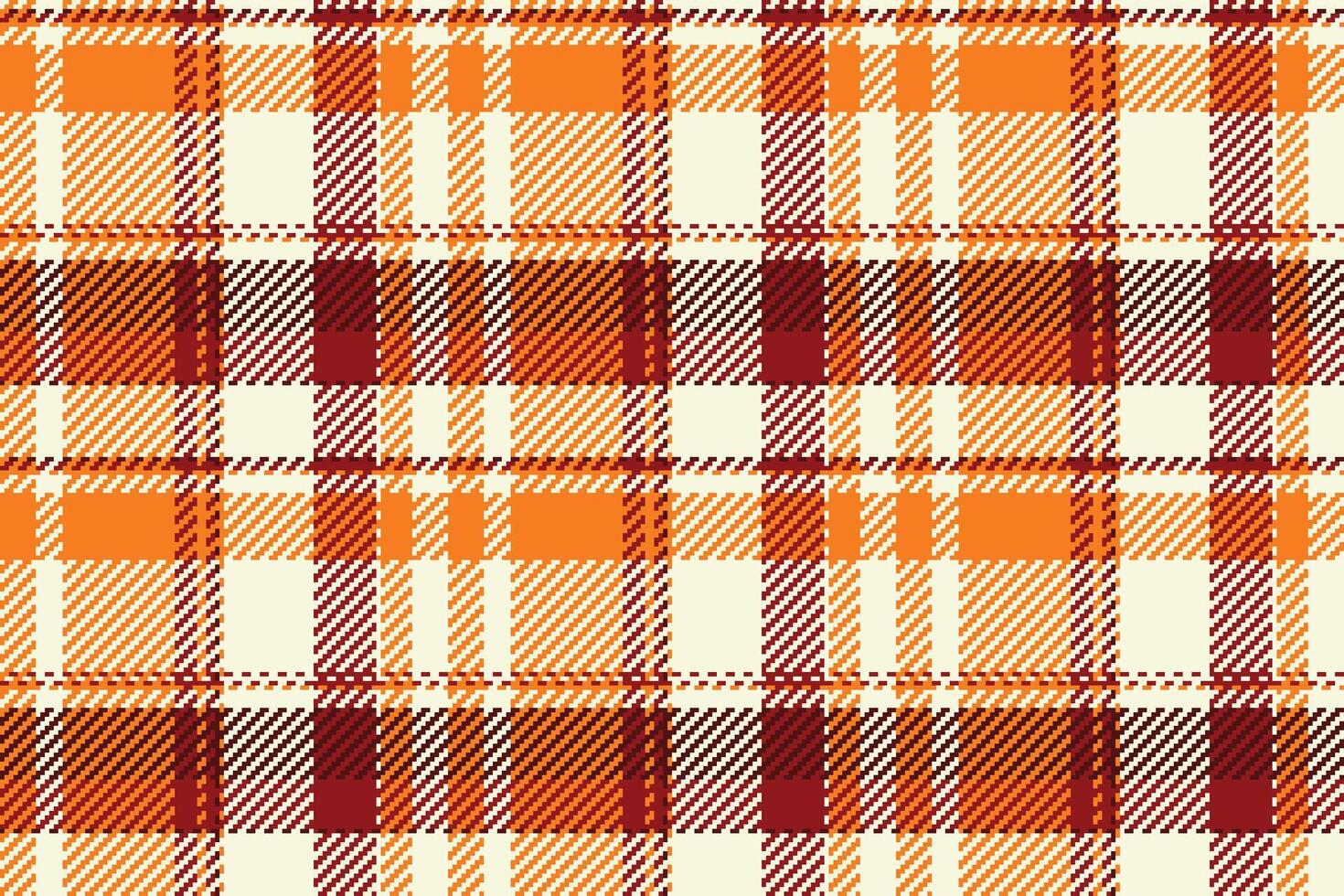 Vibrant autumnal plaid pattern in warm oranges and deep reds on a creamy white background. Perfect for fallthemed designs, textiles, and seasonal branding. vector