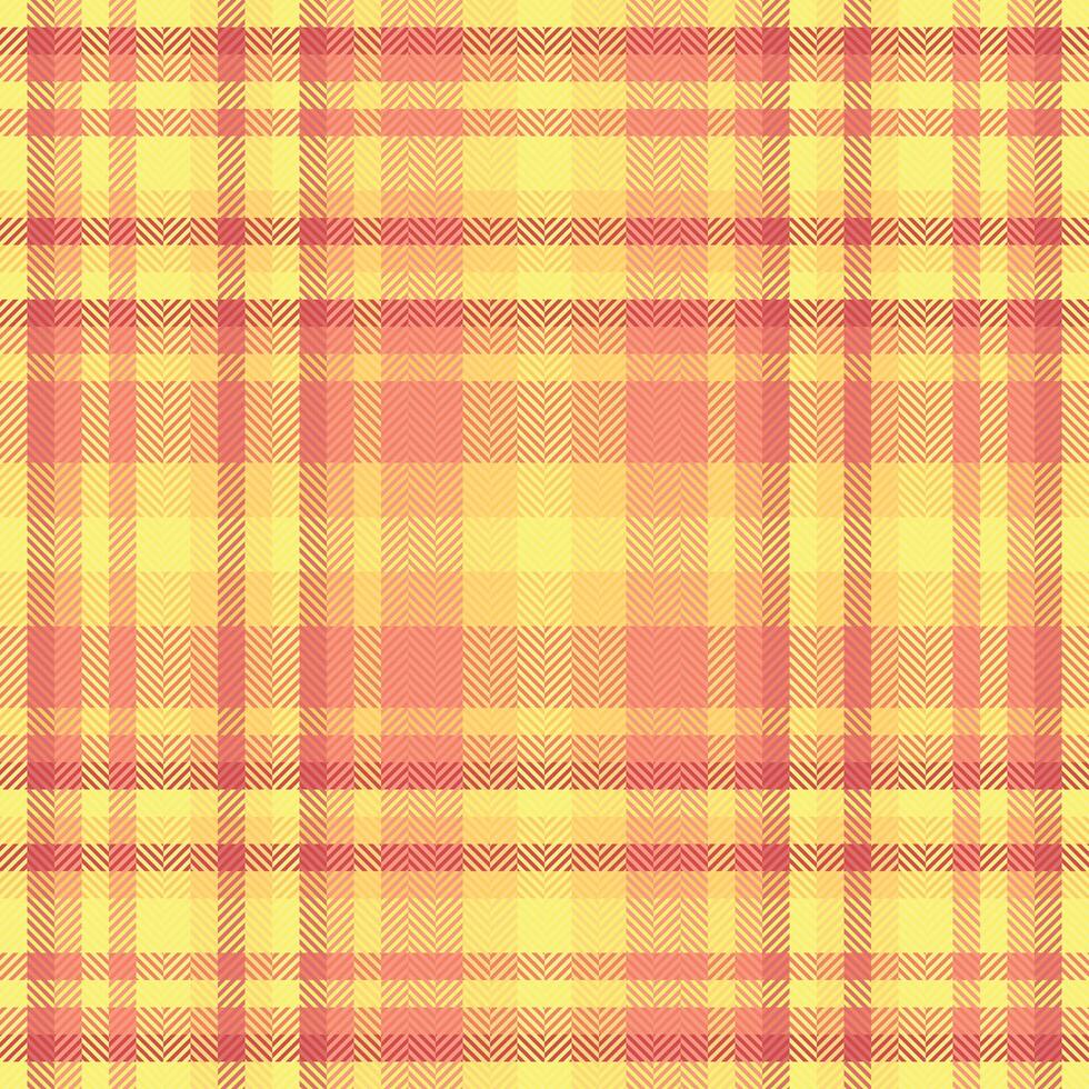 Warm, inviting herringbone plaid pattern in sunny yellow and coral tones. Perfect for textile designs, website backgrounds, or packaging. Evokes feelings of warmth, comfort, and autumnal charm. vector