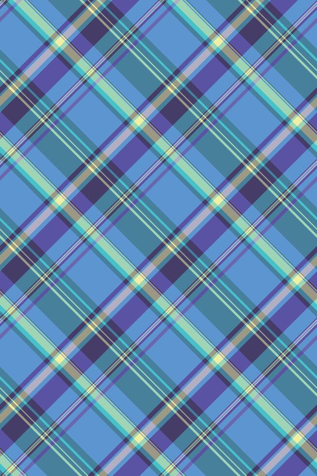 Handkerchief pattern check, sewing plaid textile fabric. Apparel seamless tartan background texture in cyan and indigo colors. vector