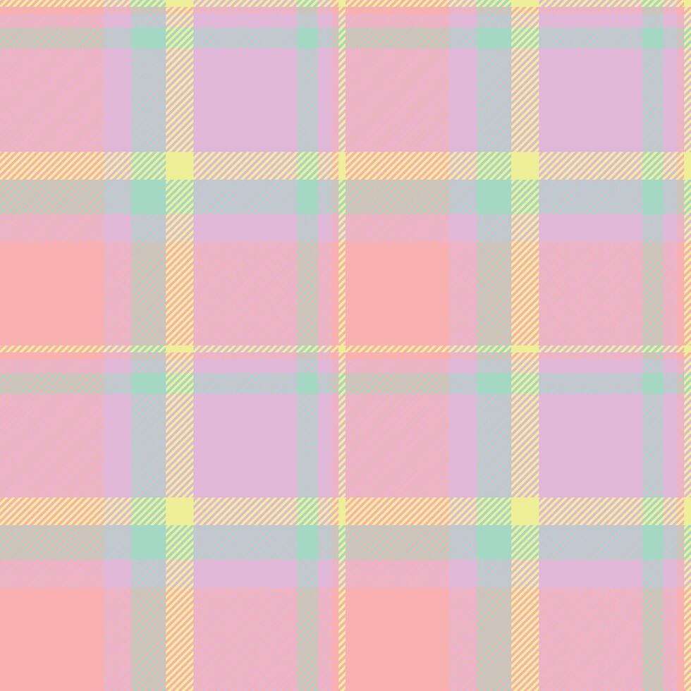 Pastel plaid pattern. Seamless texture of pink, peach, yellow, green, and blue. Great for design projects, backgrounds, textiles, and apparel. vector