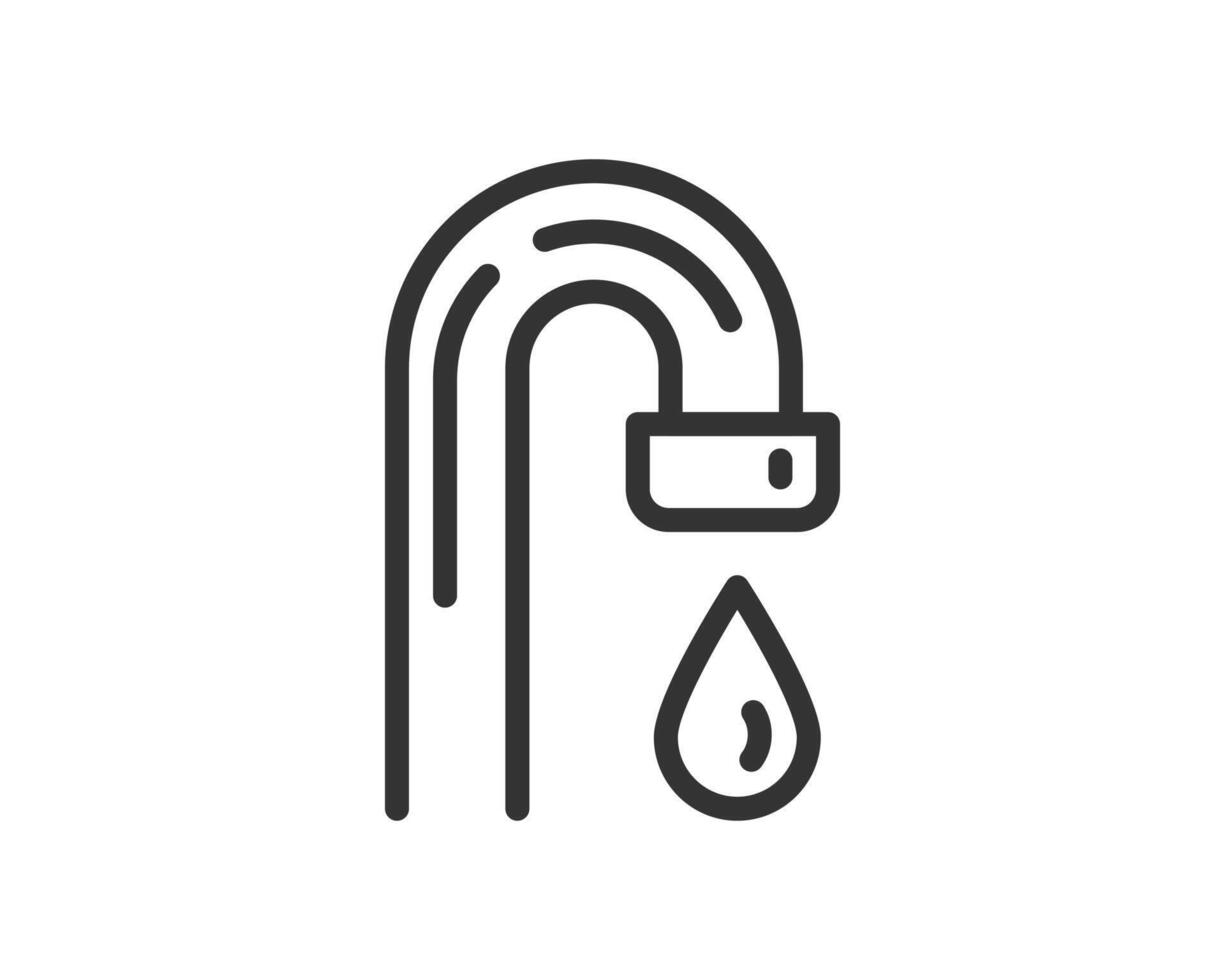Clean minimalist line art icon of a dripping faucet. Symbolizes resources, conservation, plumbing, and utilities. Useful for app design, infographics, and presentations. vector