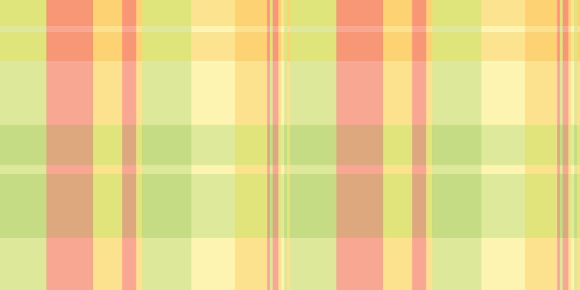 Vibrant pastel plaid pattern in soft orange, yellow, and lime green. Ideal for backgrounds, textiles, or springsummer designs. Evokes feelings of freshness, optimism, and gentle energy. vector