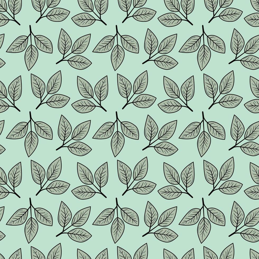 Elegant seamless pattern of stylized leaves on a mint green background. Perfect for textile design, wallpaper, or website backgrounds. vector