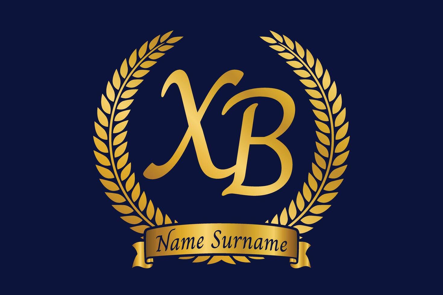 Initial letter X and B, XB monogram logo design with laurel wreath. Luxury golden calligraphy font. vector