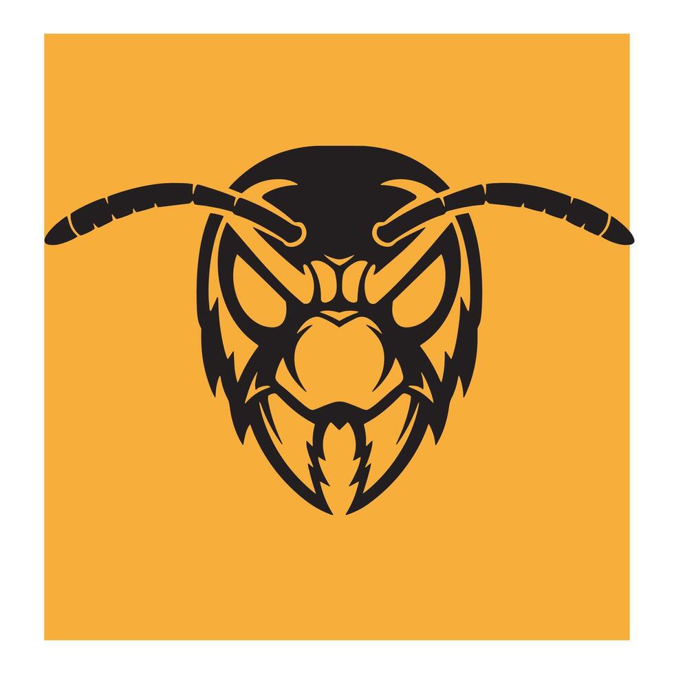 illustration of a black wasp head on a vibrant yellow background vector