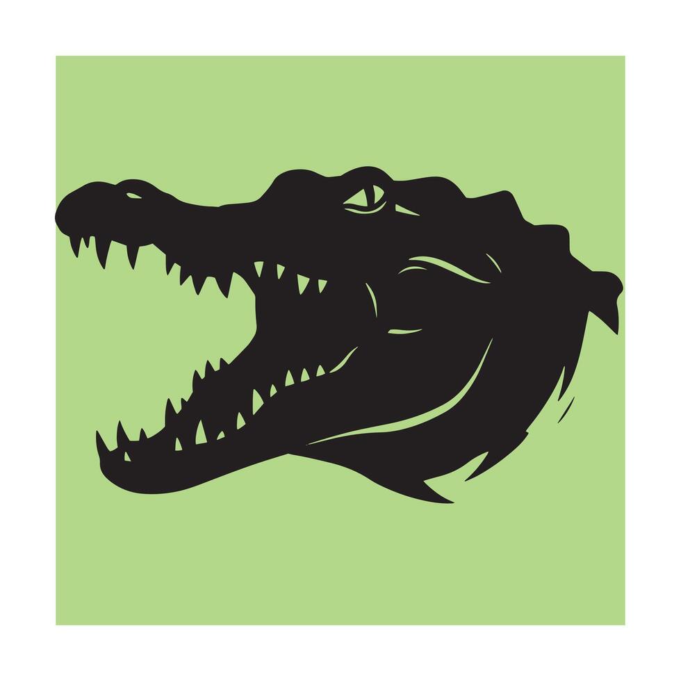 Simple black alligator head silhouette on green background ready for wildlife design projects vector