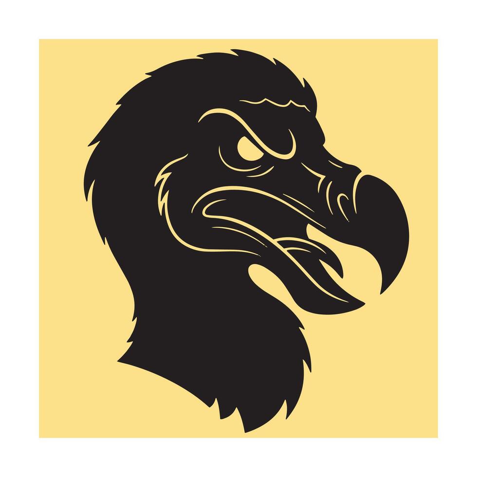 Stylized black eagle head profile graphic on a golden yellow background illustrative artwork vector