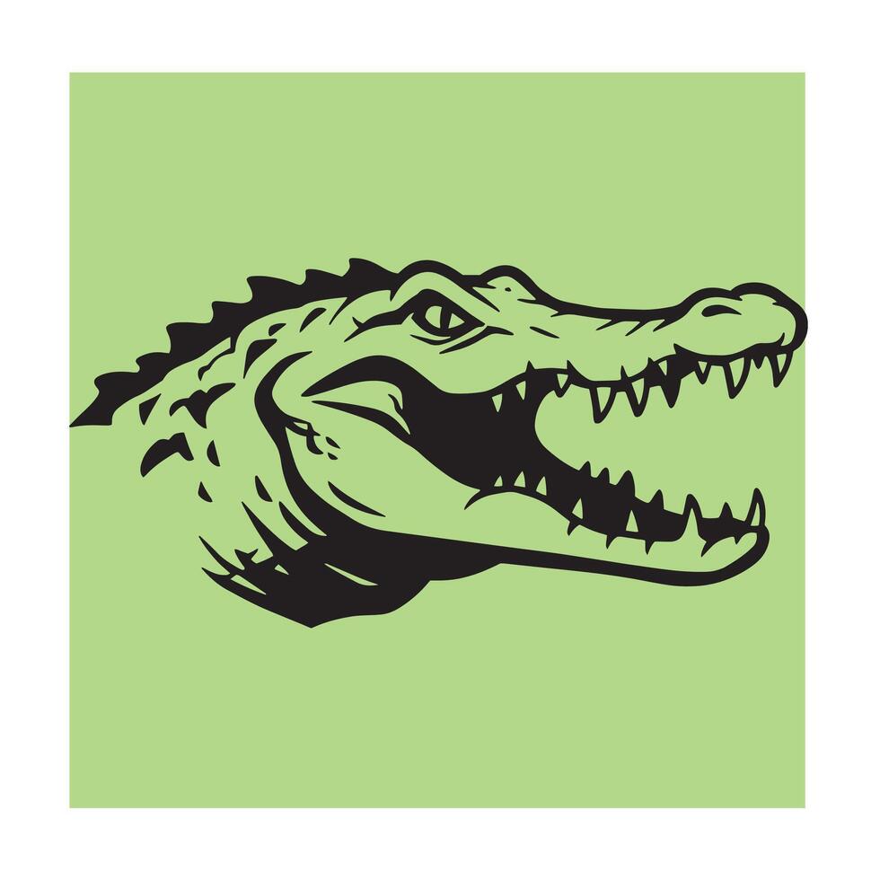 Black and green alligator head illustration representing powerful nature and aggression vector