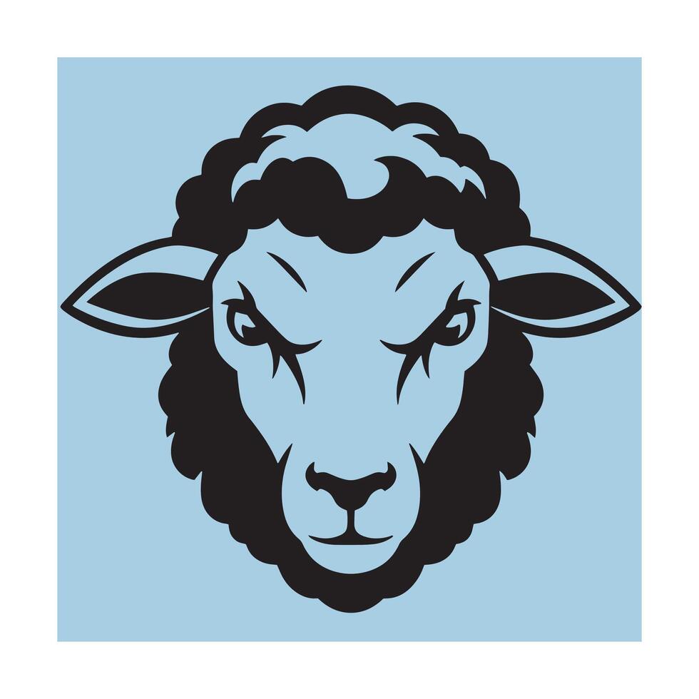 Bold black sheep head graphic design on blue background for branding and symbolism vector