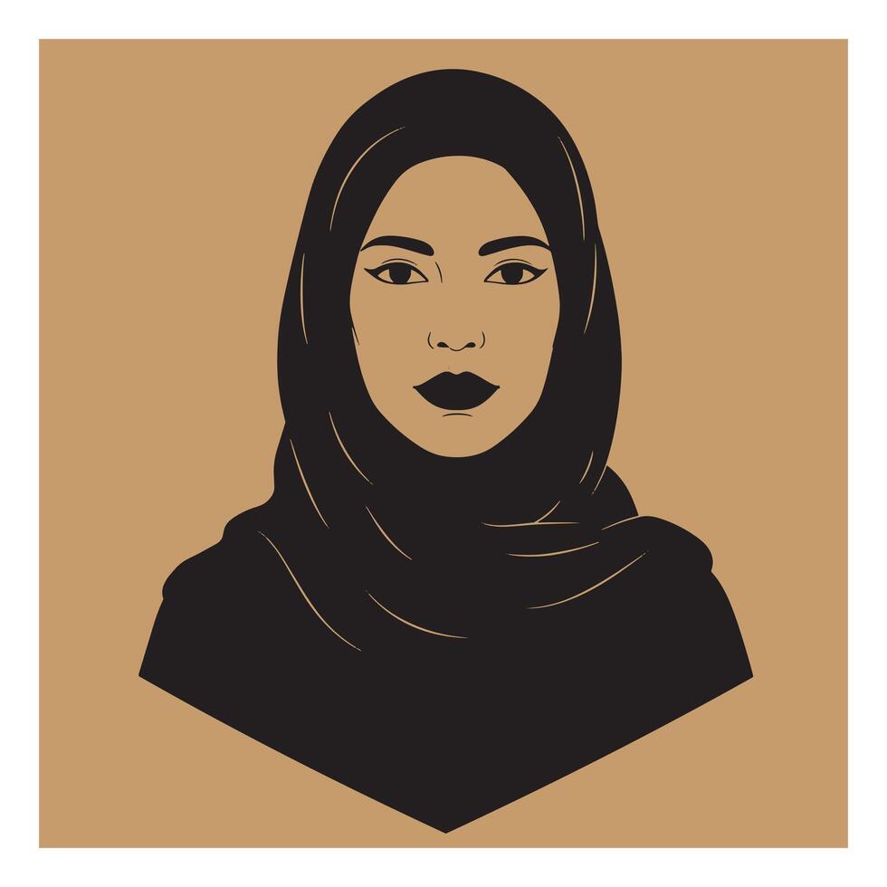 Modern illustration of a beautiful woman wearing a hijab against a brown background vector