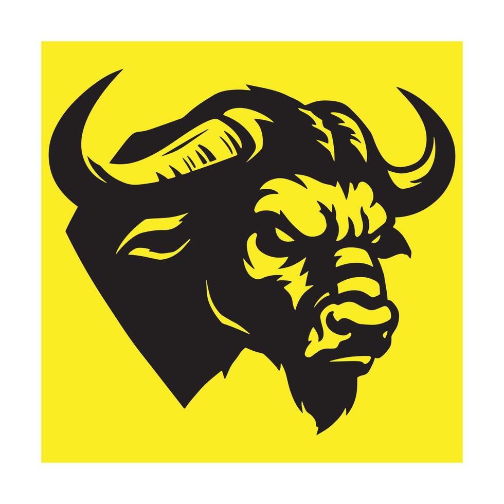Fierce bison head graphic depicting strength and tenacity on a yellow background vector
