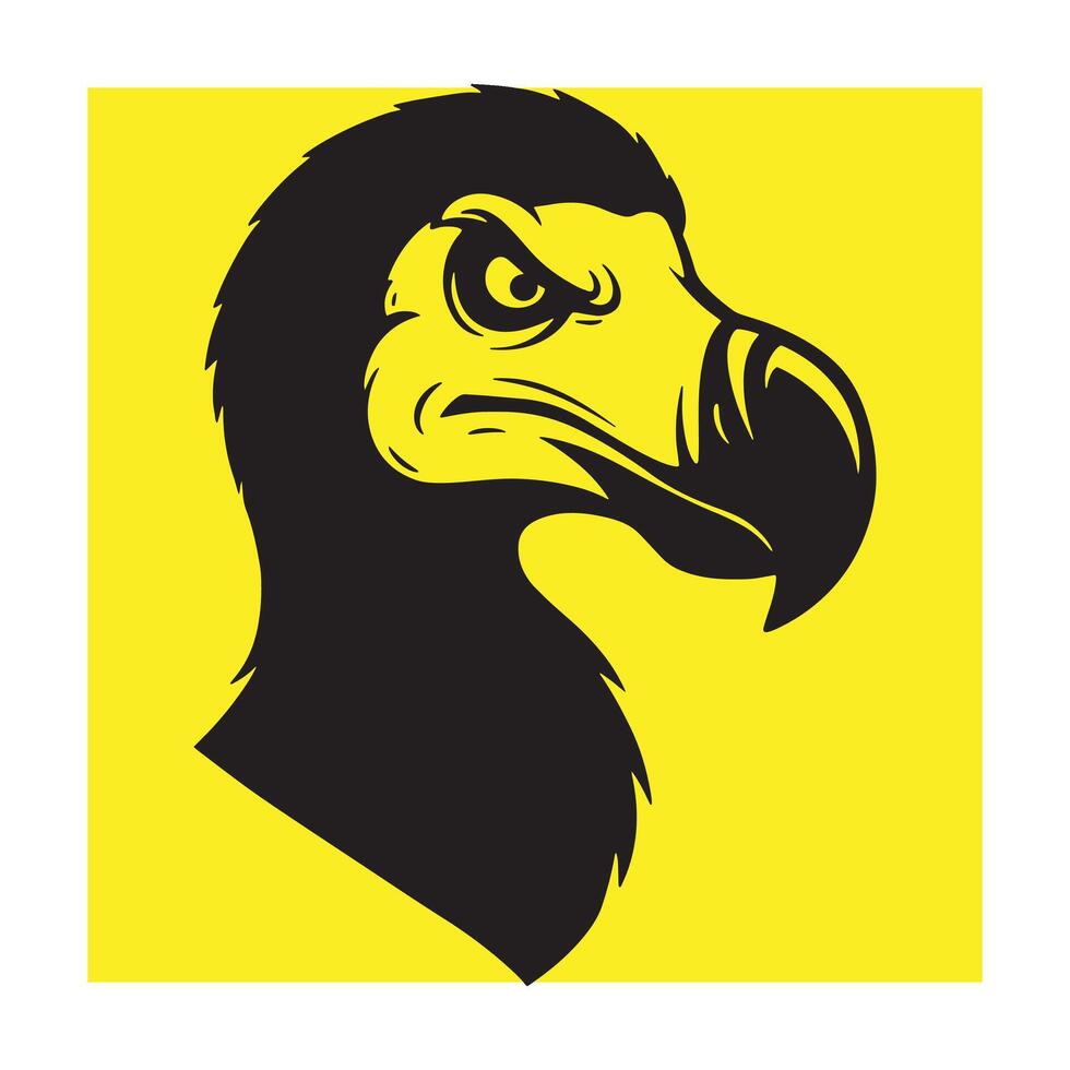 Bold black and yellow illustration of a dodo bird head facing right vector