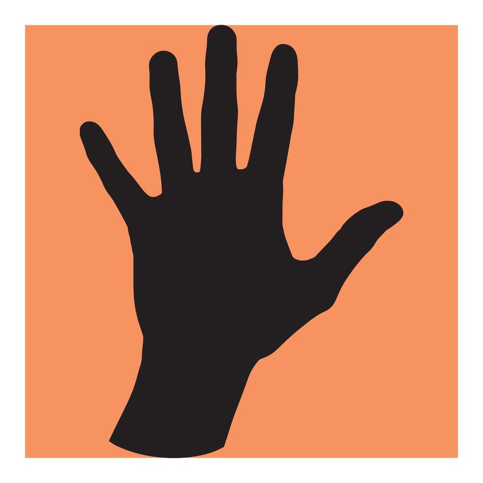 Black hand silhouette showing palm and fingers against a peach colored background vector