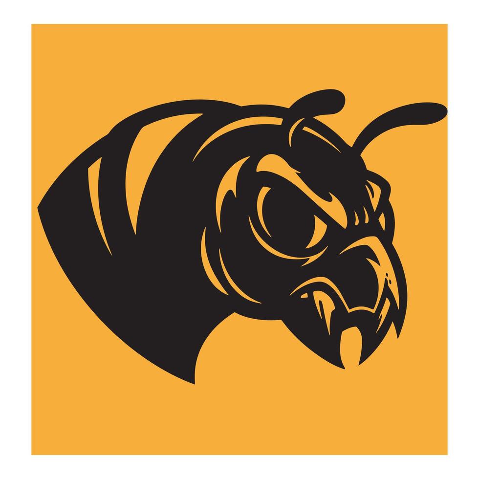 Bold silhouette of a hornet head with a fierce and angry expression on an orange background vector