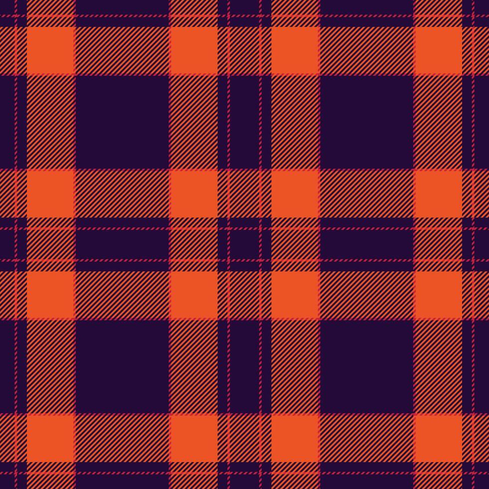 Vibrant orange and deep purple plaid pattern. Perfect for fall designs, Halloween projects, or textile prints. This bold, seamless texture offers a rustic yet modern aesthetic. vector