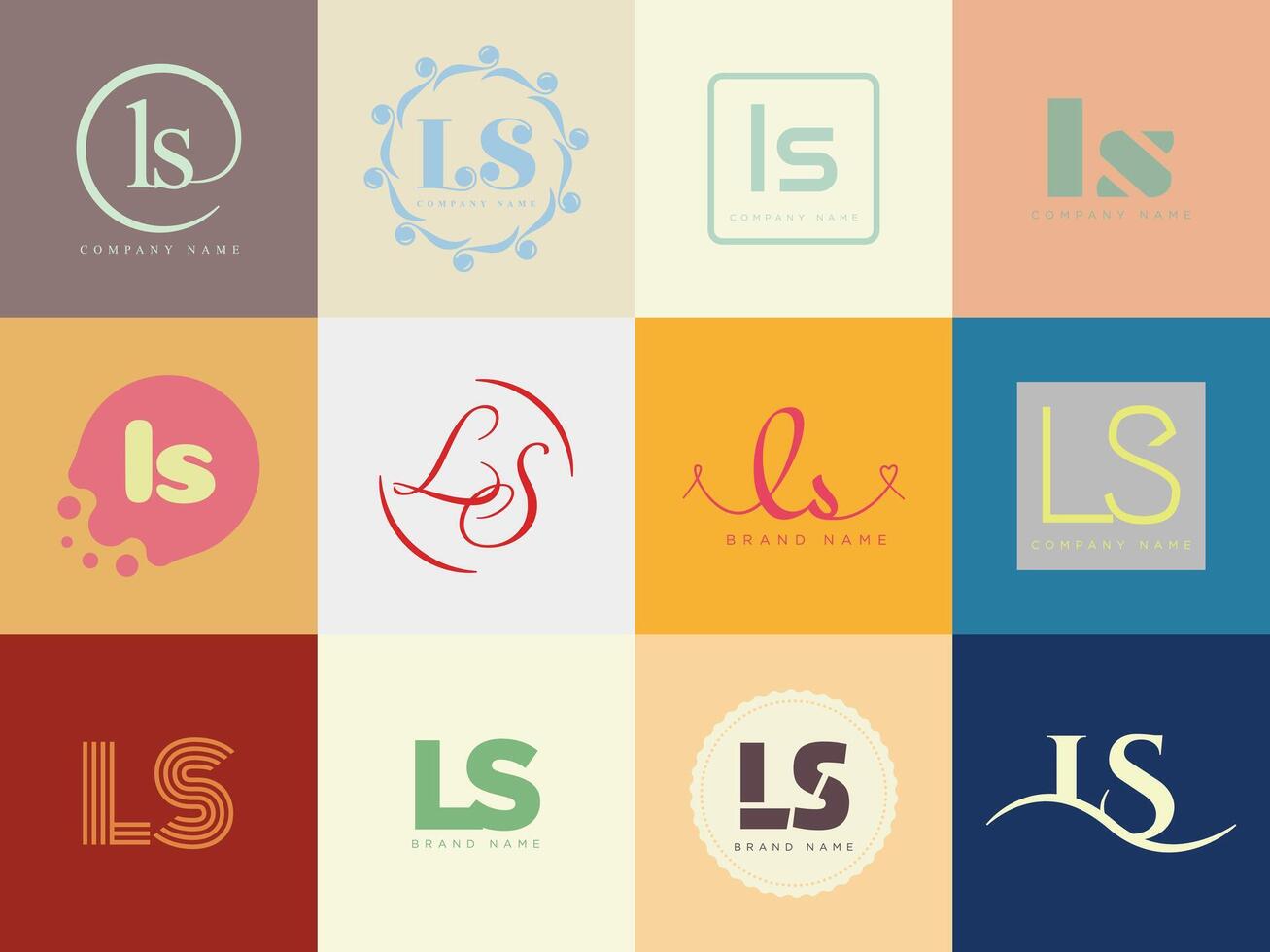LS logo company template. Letter l and s logotype. Set different classic serif lettering and modern bold text with design elements. Initial font typography. vector