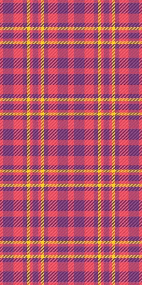 Vibrant pink, purple, and yellow plaid pattern. Perfect for textile design, fashion, websites, or packaging. This seamless texture offers a cheerful and stylish aesthetic, evoking warmth and energy. vector