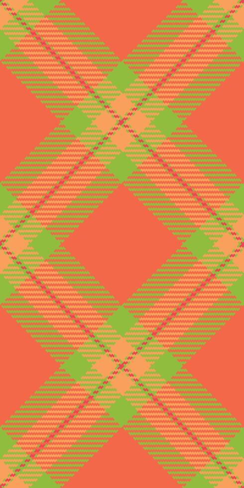Vibrant coral and lime green plaid pattern. Perfect for textile design, fashion, and branding projects. This cheerful, energetic design evokes feelings of warmth and optimism. vector